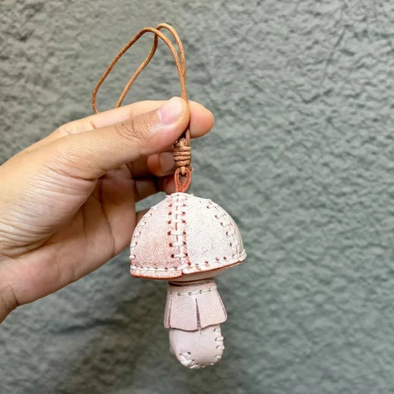 Handcrafted Leather Mushroom Bag Charm – 3D Full-Grain Cowhide Pendant | Whimsical Botanical Accessory | Artisan Gift for Nature Lovers