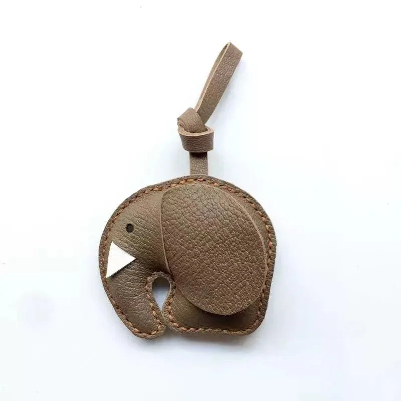 Minimalist Handcrafted Elephant Bag Charm | Double-Sided Full-Grain Leather Purse Accessory | Symbol of Luck & Wisdom Key Fob