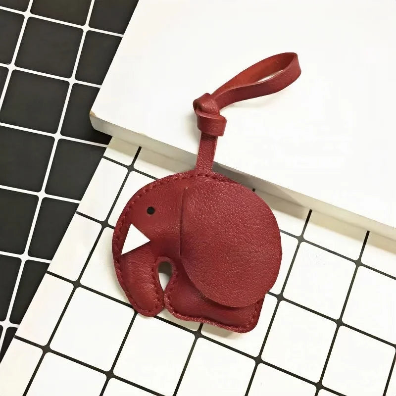 Minimalist Handcrafted Elephant Bag Charm | Double-Sided Full-Grain Leather Purse Accessory | Symbol of Luck & Wisdom Key Fob