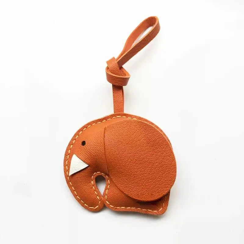 Minimalist Handcrafted Elephant Bag Charm | Double-Sided Full-Grain Leather Purse Accessory | Symbol of Luck & Wisdom Key Fob