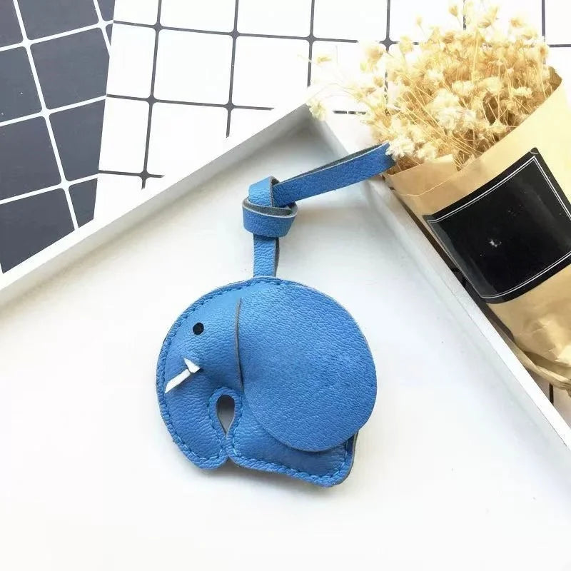 Minimalist Handcrafted Elephant Bag Charm | Double-Sided Full-Grain Leather Purse Accessory | Symbol of Luck & Wisdom Key Fob