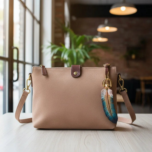 Original Nordic Feather Genuine Leather Charm – Handcrafted Full-Grain Cowhide Bag Accessory or Key Charm, Ethereal and Elegant, Perfect Gift for Nature Lovers