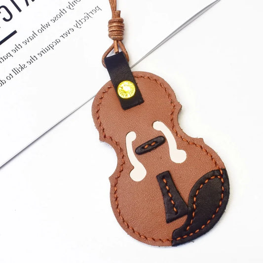 Vintage Violin Leather Bag Charm – Handmade Full-Grain Cowhide Pendant | Classical Music-Inspired Keychain for Bags | Retro Artisan Gift