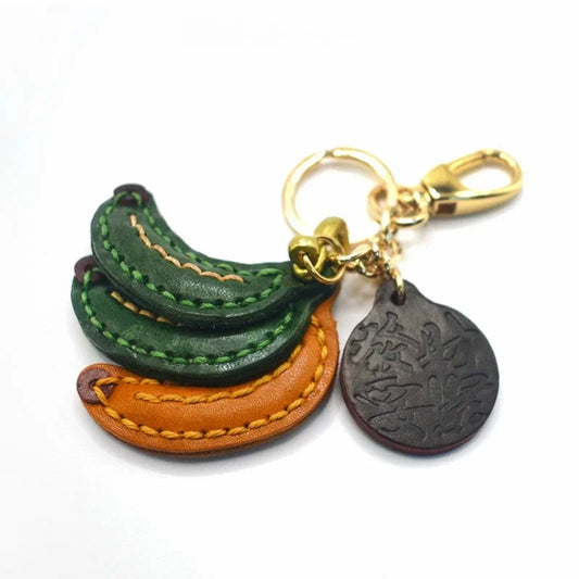 Lucky Banana Leather Bag Charm – Handmade Full-Grain Cowhide Fruit Keychain | Playful Yellow Accessory | Unique Charm for Bags & Gifts