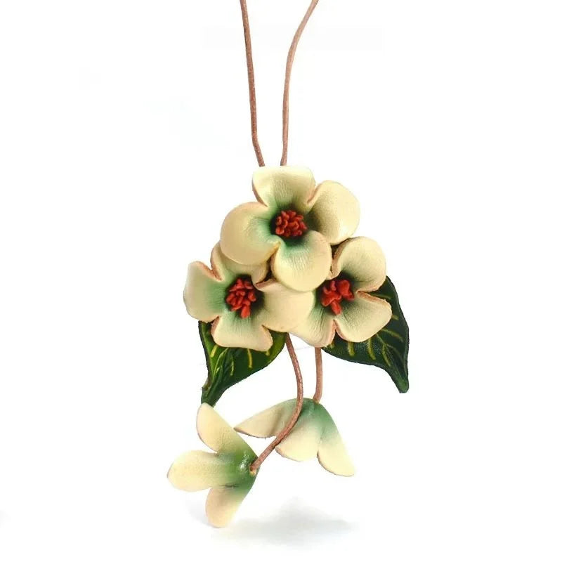 Bloom of Love Leather Bag Charm – Handmade Full-Grain Leather Flower Pendant | Elegant Botanical Keychain | Romantic Gift for Women