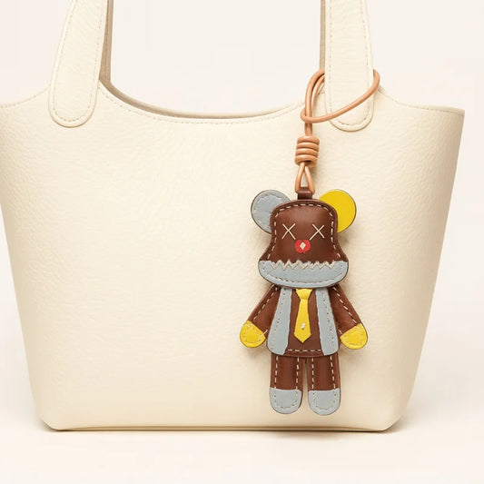 Handcrafted Leather Bear Bag Charm – Handmade Full-Grain Cowhide Pendant | Playful Designer Keychain | Trendy Gift for Fashion Lovers