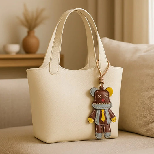 Handcrafted Leather Bear Bag Charm – Handmade Full-Grain Cowhide Pendant | Playful Designer Keychain | Trendy Gift for Fashion Lovers