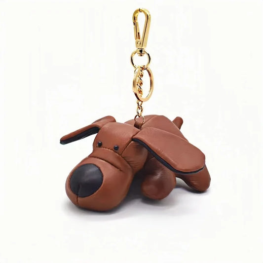 Handcrafted 3D Leather Puppy Bag Charm – Nordic Style Genuine Leather Dog Keychain | Cute Handbag Pendant Accessory | Creative Gift for Her