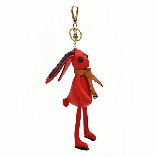 Nordic Red Rabbit Bag Charm – Handcrafted Full - Grain Leather Keychain, Playful Bunny Doll Accessory, Creative Scandinavian Design, Premium Cowhide Gift - Tomlynam