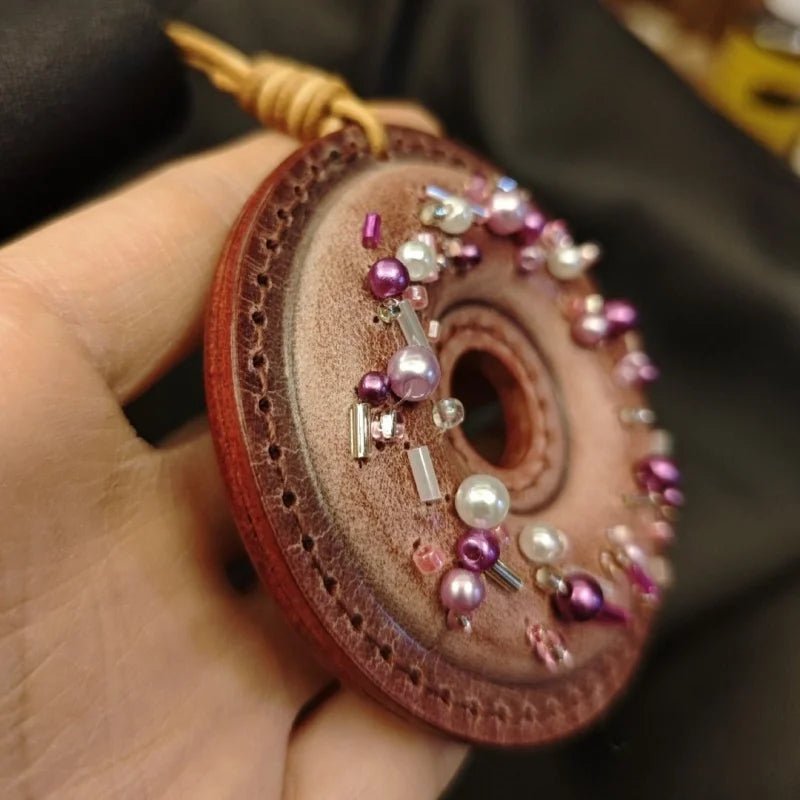 Handcrafted Leather Donut Bag Charm – Premium Full - Grain Leather Pendant with Beaded Sprinkles | Cute Donut Keychain | Whimsical Gift for Bags & Cars - Tomlynam