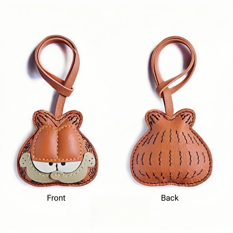 Handcrafted Leather Orange Cat Bag Charm – Cartoon Cat Design, Full - Grain Lambskin, Playful Accessory for Keys or Bags, Thoughtful Gift for Women - Tomlynam