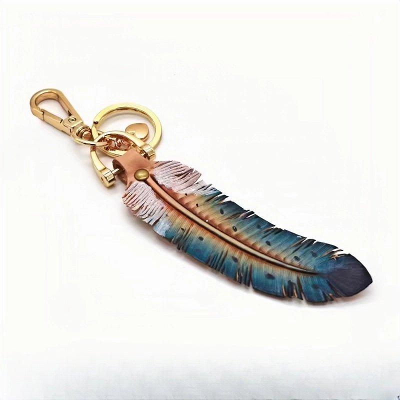 Original Nordic Feather Genuine Leather Charm – Handcrafted Full - Grain Cowhide Bag Accessory or Key Charm, Ethereal and Elegant, Perfect Gift for Nature Lovers - Tomlynam