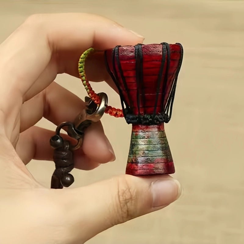 African Drum Bag Charm – Handcrafted Leather Accessory, Full - Grain Cowhide, Unique Cultural Gift for Backpack or Keyring - Tomlynam