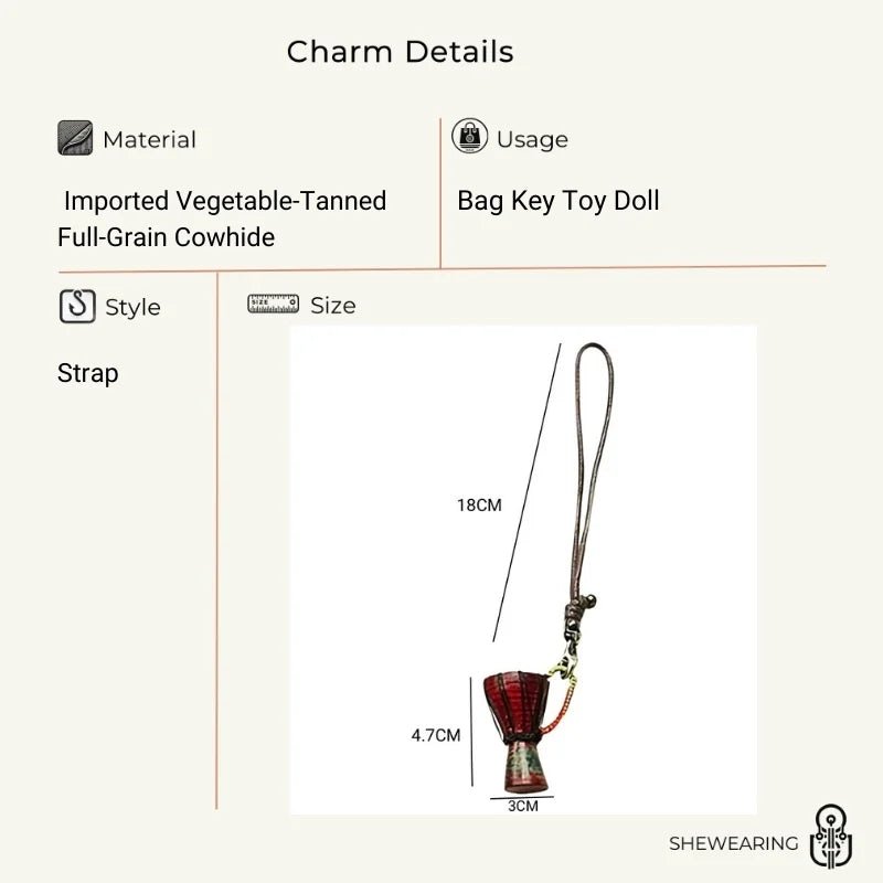 African Drum Bag Charm – Handcrafted Leather Accessory, Full - Grain Cowhide, Unique Cultural Gift for Backpack or Keyring - Tomlynam