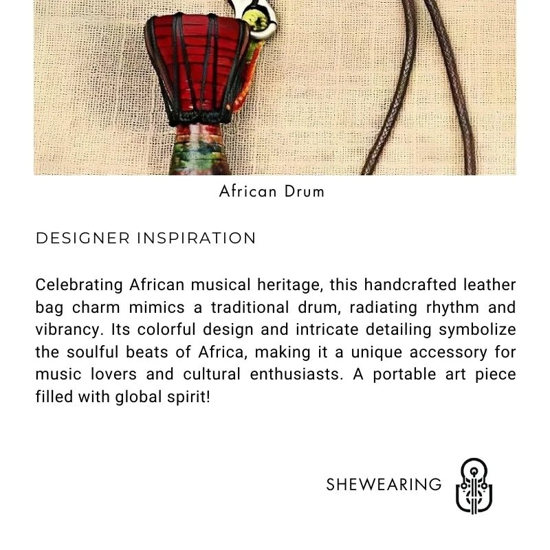 African Drum Bag Charm – Handcrafted Leather Accessory, Full - Grain Cowhide, Unique Cultural Gift for Backpack or Keyring - Tomlynam