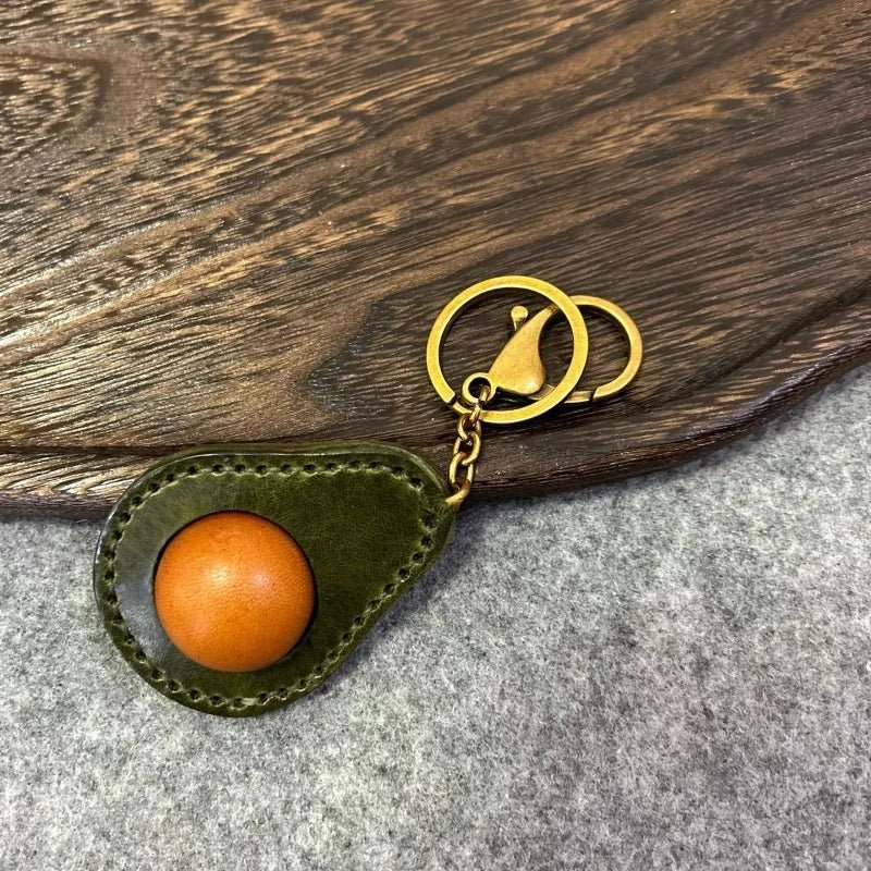 Avocado - Inspired Leather Bag Charm – Handcrafted Full - Grain Leather Keychain | Cute Fruit Pendant for Bags & Cars | Thickened Textured Accessory - Tomlynam