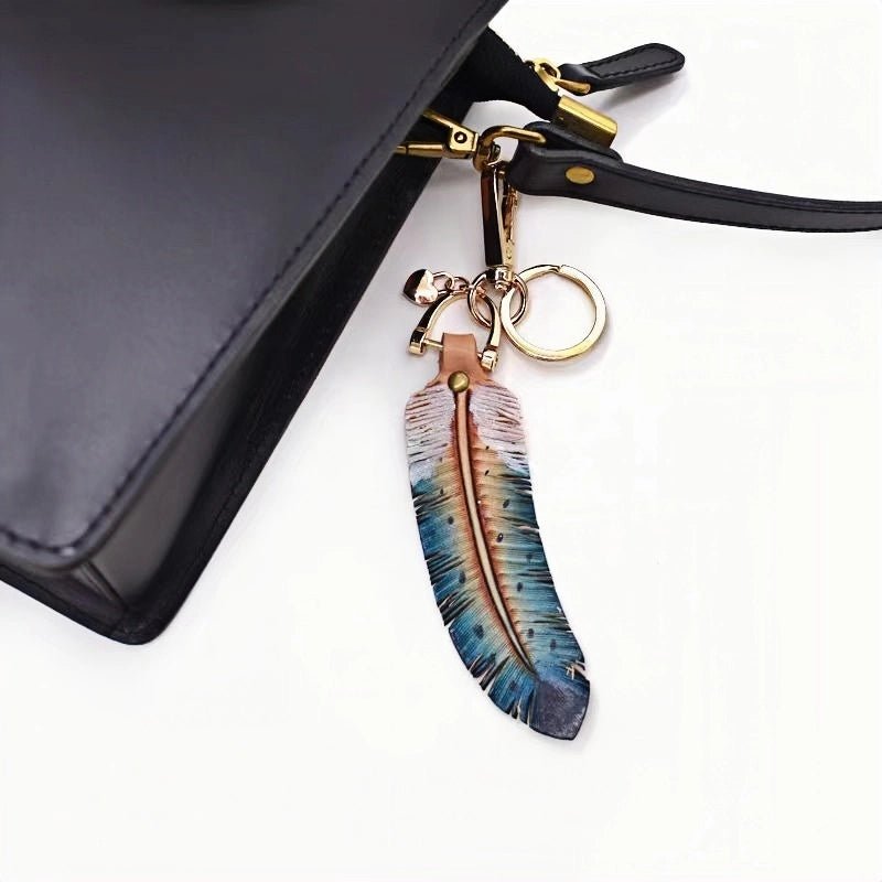 Original Nordic Feather Genuine Leather Charm – Handcrafted Full - Grain Cowhide Bag Accessory or Key Charm, Ethereal and Elegant, Perfect Gift for Nature Lovers - Tomlynam