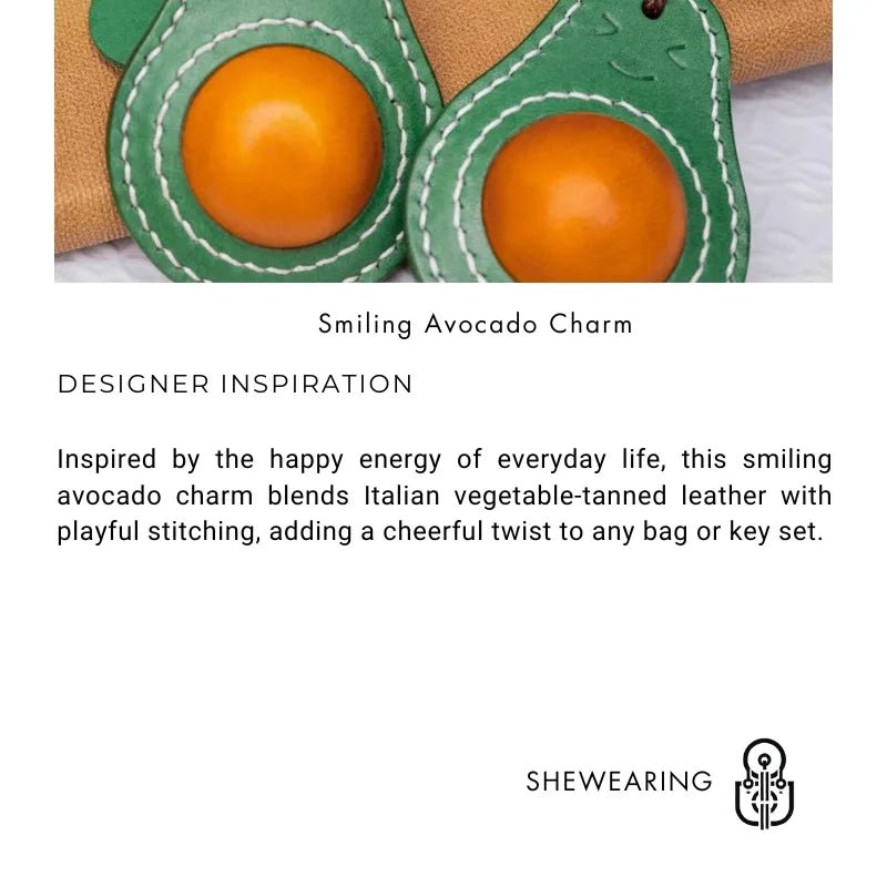 Smiling Avocado Leather Bag Charm – Handmade Italian Vegetable - Tanned Keychain | Whimsical Green Fruit Pendant | Cute Handbag Accessory for Women - Tomlynam
