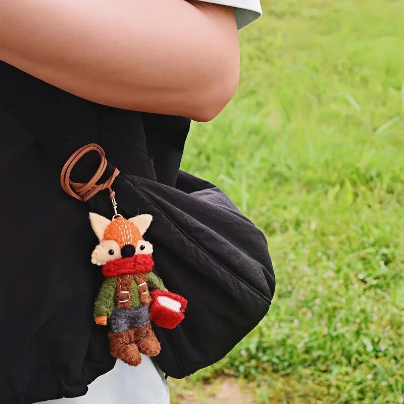 Bookish Fox Wool Charm – Handmade Felt Keychain | Cozy Green Sweater & Book - Loving Design | Slow Living Bag Pendant - Tomlynam