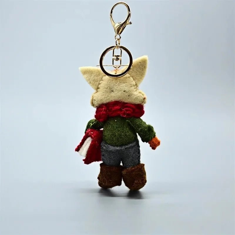Bookish Fox Wool Charm – Handmade Felt Keychain | Cozy Green Sweater & Book - Loving Design | Slow Living Bag Pendant - Tomlynam