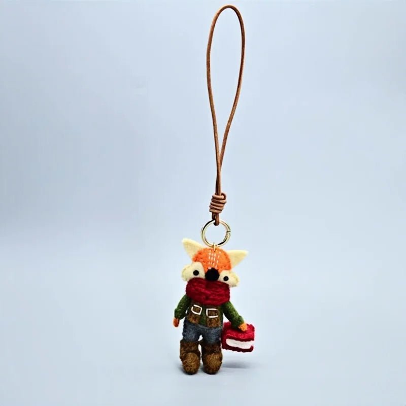 Bookish Fox Wool Charm – Handmade Felt Keychain | Cozy Green Sweater & Book - Loving Design | Slow Living Bag Pendant - Tomlynam