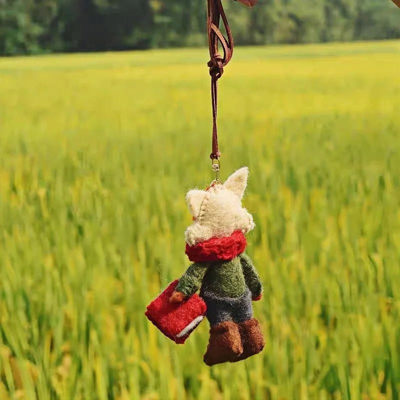 Bookish Fox Wool Charm – Handmade Felt Keychain | Cozy Green Sweater & Book - Loving Design | Slow Living Bag Pendant - Tomlynam
