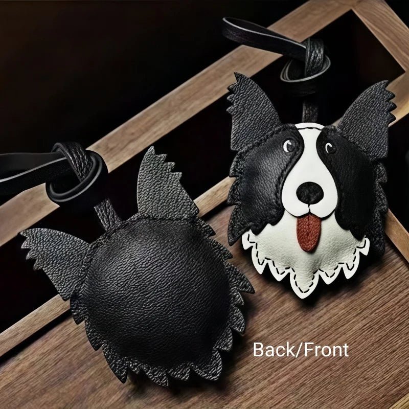 Border Collie Leather Handcrafted Bag Charm Pet Dog Keychain Gift - Tomlynam