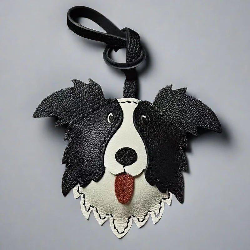 Border Collie Leather Handcrafted Bag Charm Pet Dog Keychain Gift - Tomlynam