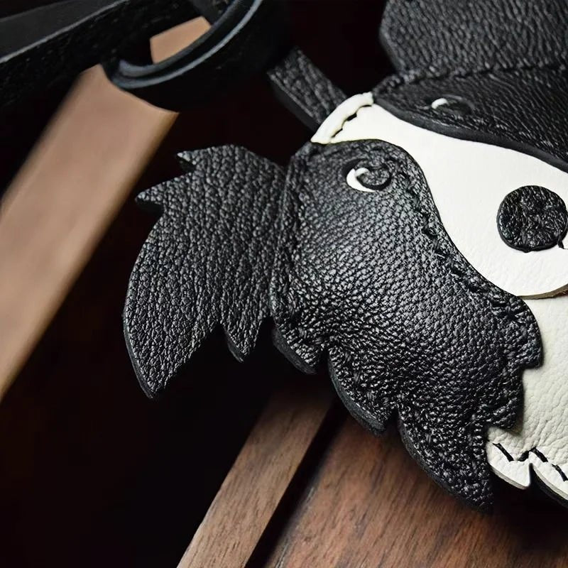 Border Collie Leather Handcrafted Bag Charm Pet Dog Keychain Gift - Tomlynam