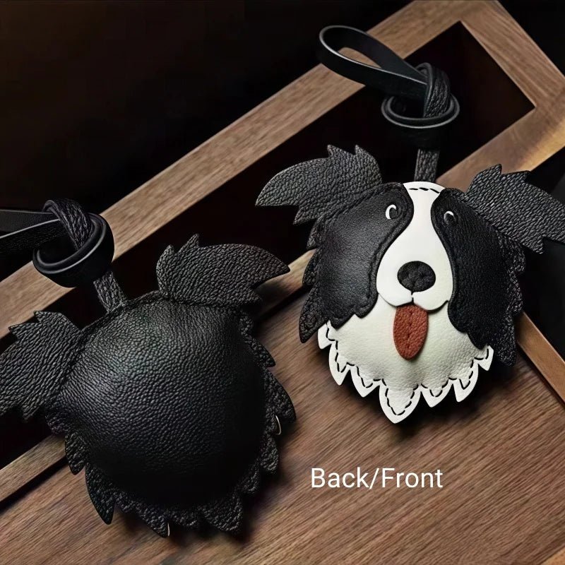 Border Collie Leather Handcrafted Bag Charm Pet Dog Keychain Gift - Tomlynam