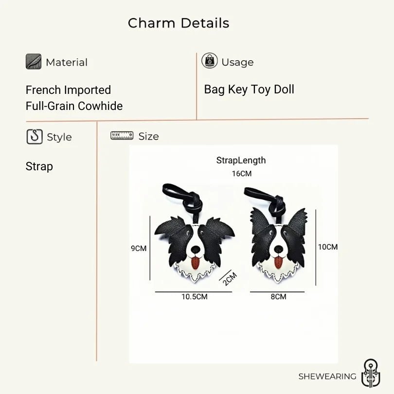 Border Collie Leather Handcrafted Bag Charm Pet Dog Keychain Gift - Tomlynam