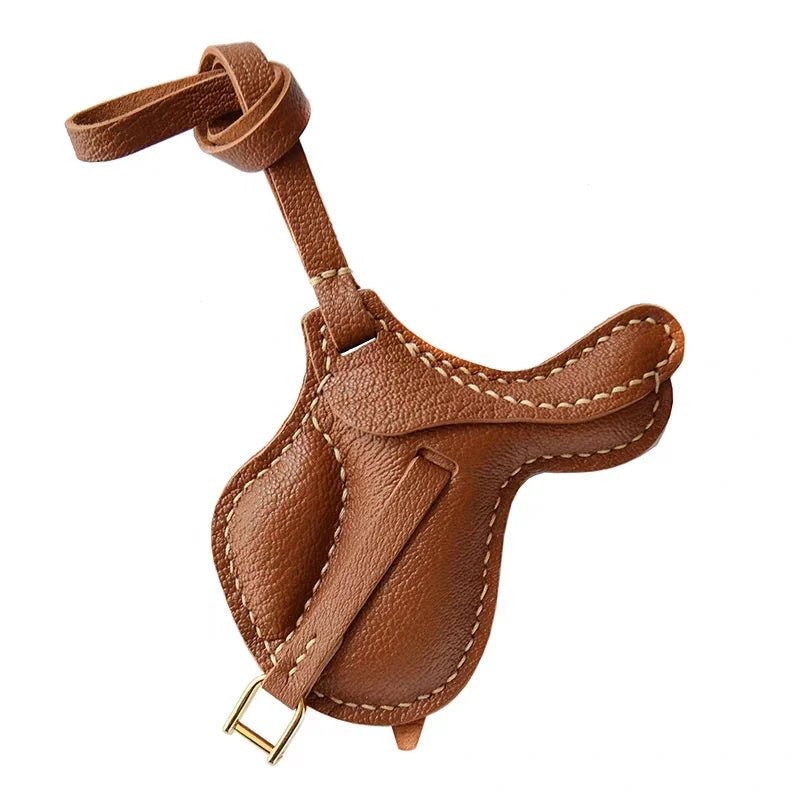 British Saddle - Inspired Leather Bag Charm – Handmade Full - Grain Leather Pendant | Elegant Equestrian Miniature | Luxury Gift for Handbag Lovers - Tomlynam
