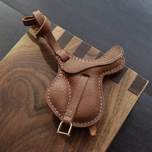 British Saddle - Inspired Leather Bag Charm – Handmade Full - Grain Leather Pendant | Elegant Equestrian Miniature | Luxury Gift for Handbag Lovers - Tomlynam