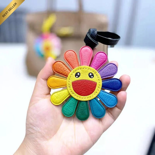 Handmade Colorful Sunburst Leather Bag Charm – Artisan Crafted Floral Accessory for Bags and Keys, Vibrant and Playful Design, Premium Goatskin, Perfect Gift for Her - Tomlynam