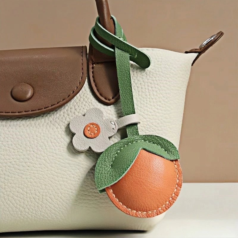 Cheerful Lemon & Orange Bag Charm – Handcrafted Full - Grain Lambskin Accessory with Flower Accent, Perfect for Bags or Keys, Playful and Stylish Gift Idea - Tomlynam
