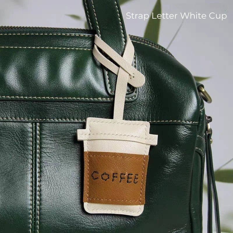 Coffee Cup Leather Bag Charm – Handcrafted Lambskin Pendant with Cartoon Coffee Bean Design | Cute Keychain & Purse Accessory | 16 Styles Available - Tomlynam