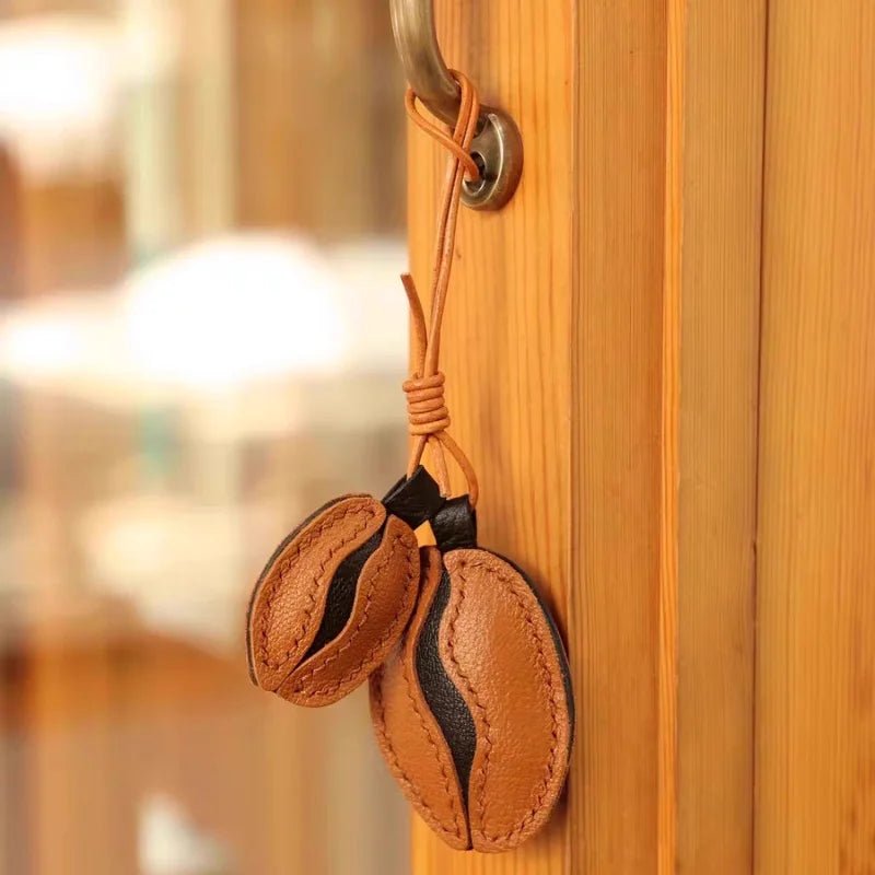 French Lambskin Coffee Bean Bag Charm – Handcrafted Dual - Tone Leather Keychain | Vintage - Inspired Pendant for Handbags & Cars | Unique Gift for Coffee Lovers - Tomlynam