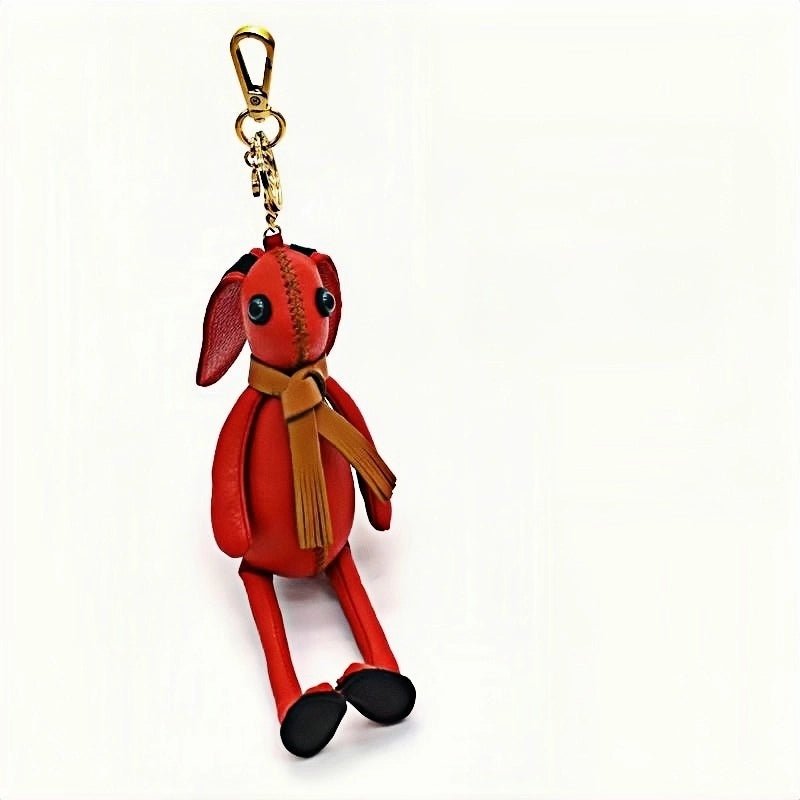 Nordic Red Rabbit Bag Charm – Handcrafted Full - Grain Leather Keychain, Playful Bunny Doll Accessory, Creative Scandinavian Design, Premium Cowhide Gift - Tomlynam