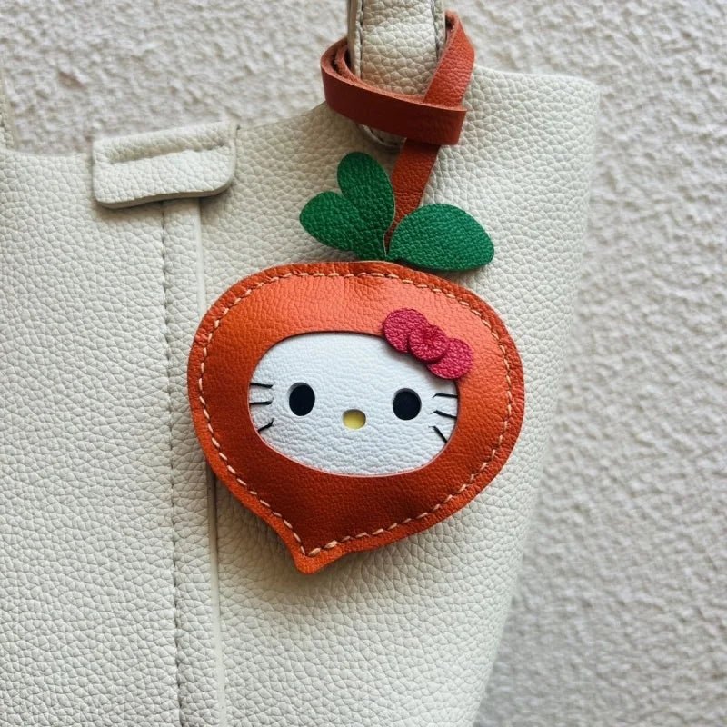 Carrot Kitty Leather Bag Charm – Handmade Lambskin Keychain Accessory | Adorable Cartoon Cat Pendant | Cute Car Purse Charm Gift for Her - Tomlynam