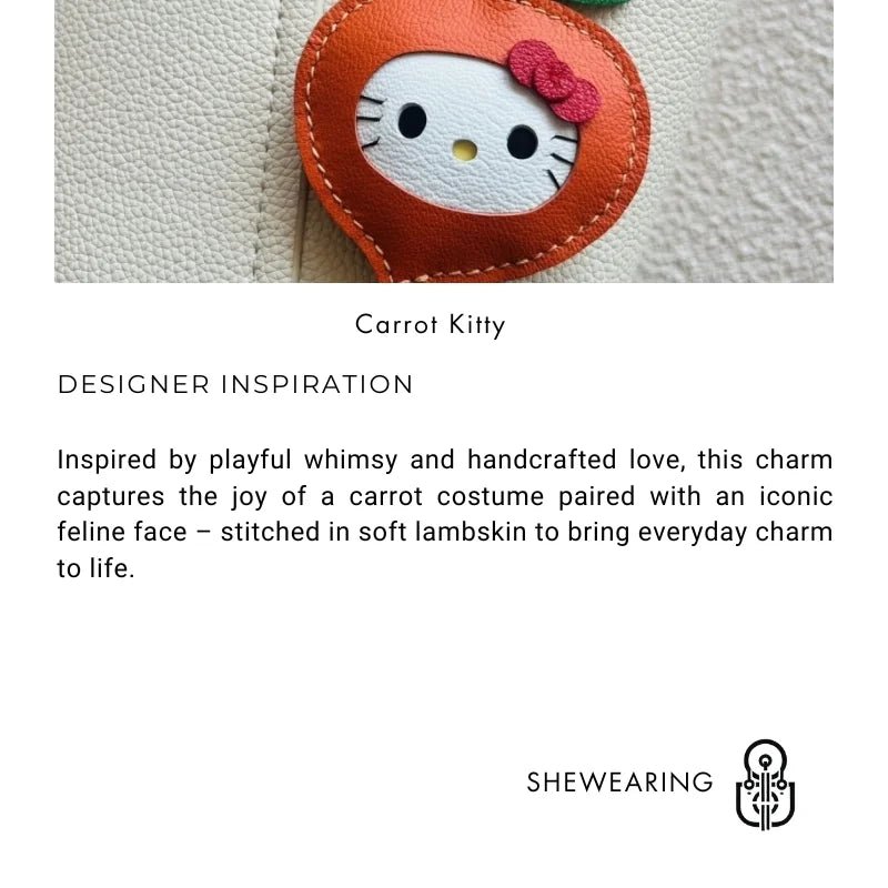 Carrot Kitty Leather Bag Charm – Handmade Lambskin Keychain Accessory | Adorable Cartoon Cat Pendant | Cute Car Purse Charm Gift for Her - Tomlynam