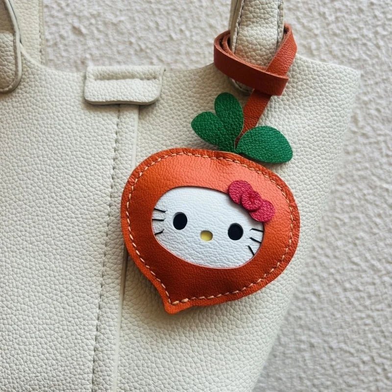 Carrot Kitty Leather Bag Charm – Handmade Lambskin Keychain Accessory | Adorable Cartoon Cat Pendant | Cute Car Purse Charm Gift for Her - Tomlynam