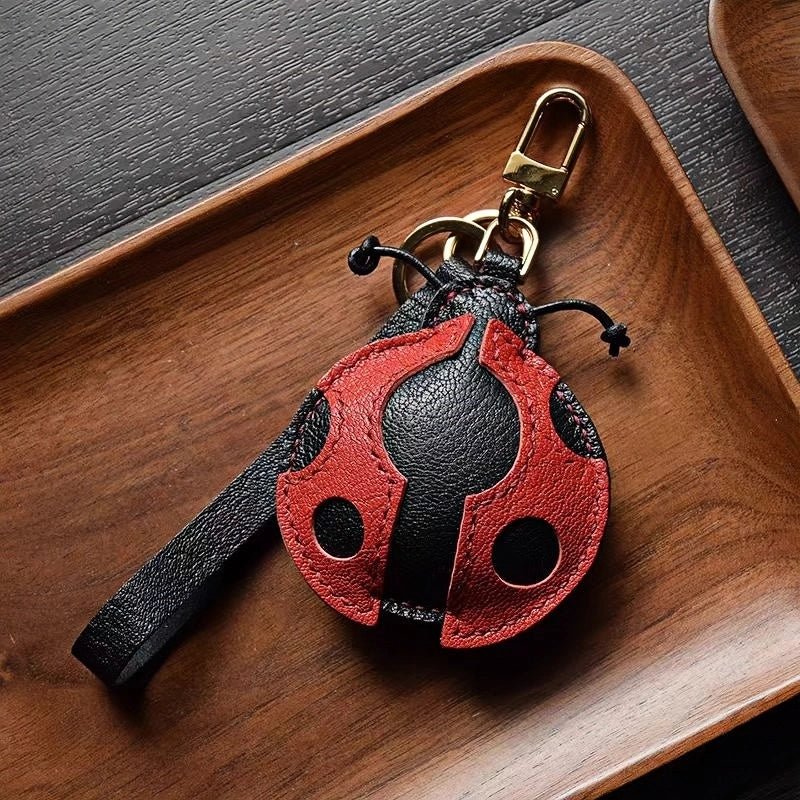 Handcrafted Ladybug Leather Bag Charm – Creative Design, French Full - Grain Lambskin, Keychain or Bag Accessory for Women, Minimalist Nature - Inspired Gift - Tomlynam