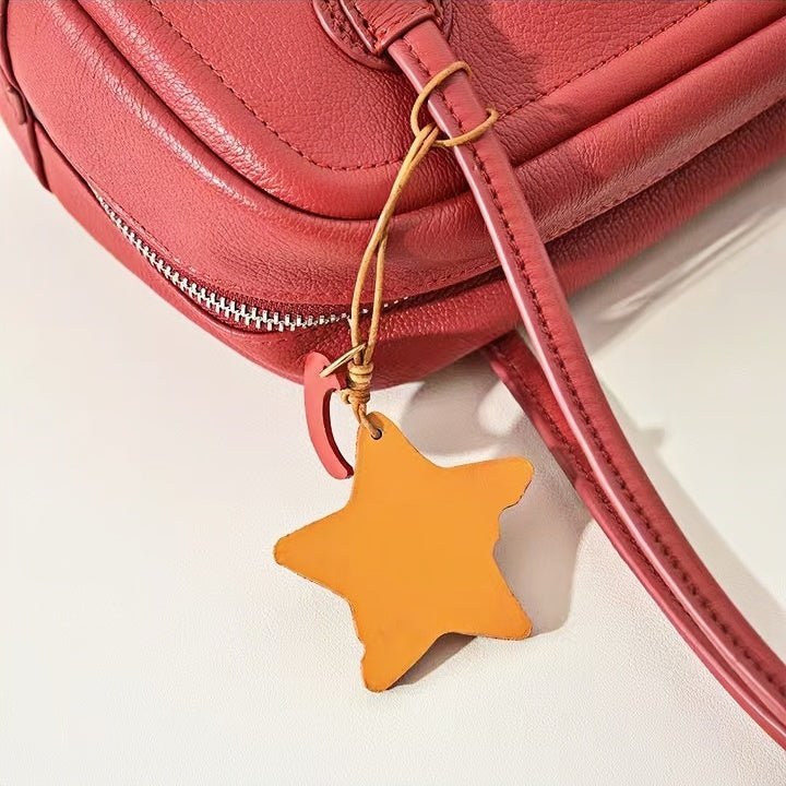 Cheese Star Leather Bag Charm - Handcrafted Vegetable - Tanned Unique Star Design, Small Niche Gift for Bags and Accessories - Tomlynam