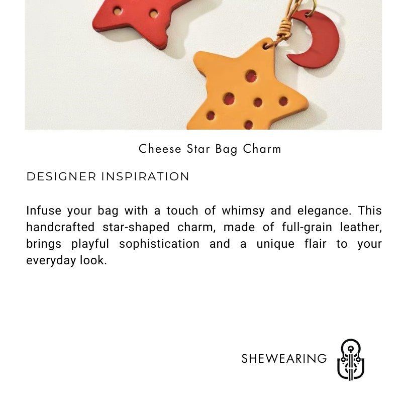 Cheese Star Leather Bag Charm - Handcrafted Vegetable - Tanned Unique Star Design, Small Niche Gift for Bags and Accessories - Tomlynam