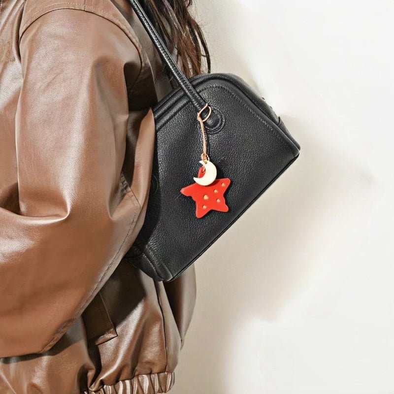 Cheese Star Leather Bag Charm - Handcrafted Vegetable - Tanned Unique Star Design, Small Niche Gift for Bags and Accessories - Tomlynam