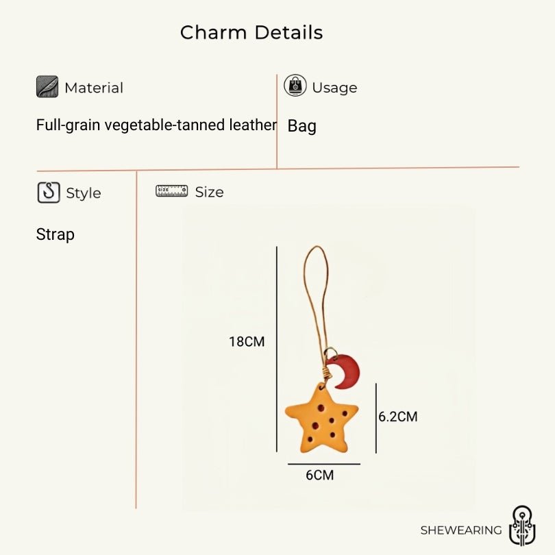 Cheese Star Leather Bag Charm - Handcrafted Vegetable - Tanned Unique Star Design, Small Niche Gift for Bags and Accessories - Tomlynam