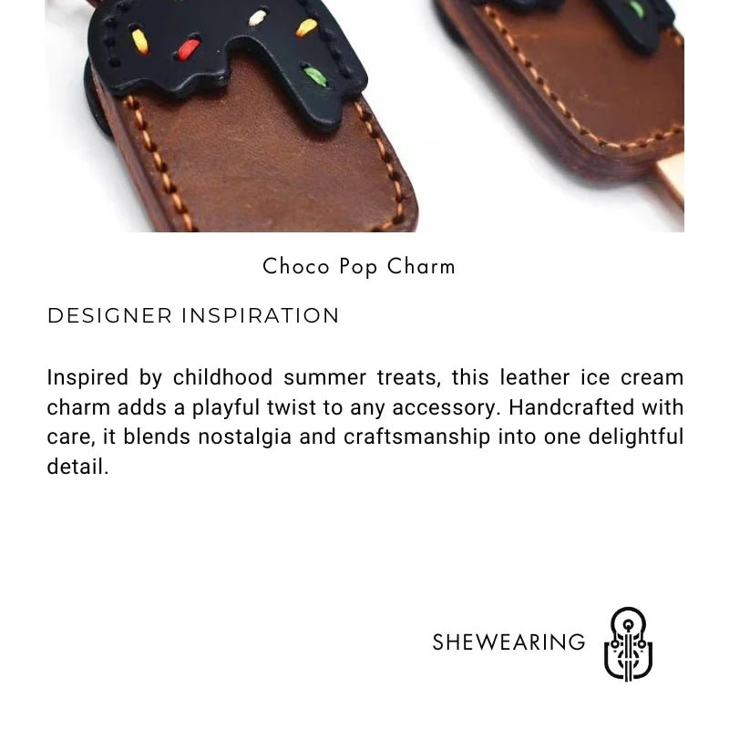 Chocolate Ice Cream Leather Bag Charm – Handmade Full - Grain Cowhide Keychain | Cute Popsicle Pendant for Handbags | Sweet & Stylish Gift Idea - Tomlynam
