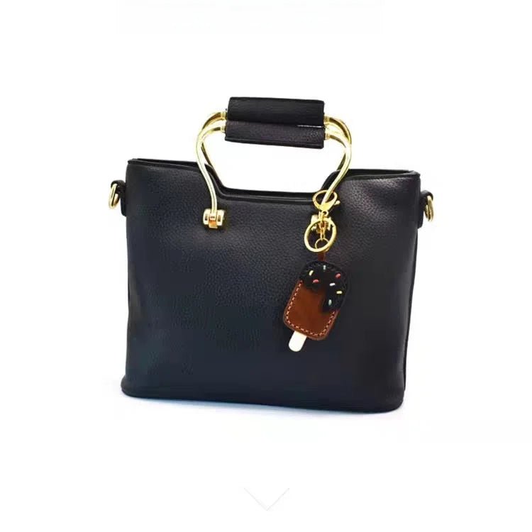 Chocolate Ice Cream Leather Bag Charm – Handmade Full - Grain Cowhide Keychain | Cute Popsicle Pendant for Handbags | Sweet & Stylish Gift Idea - Tomlynam