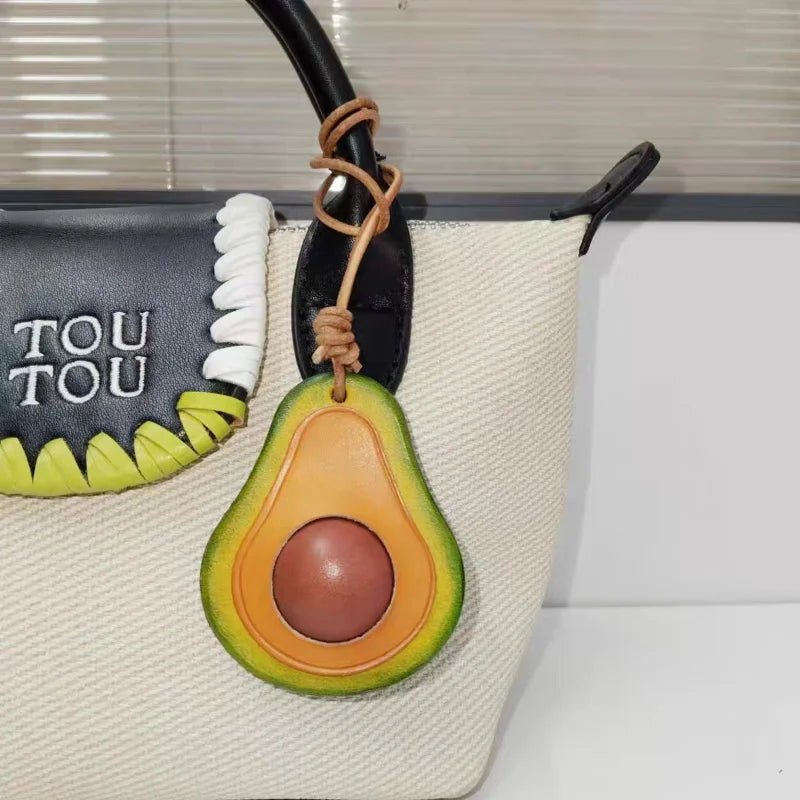 Colorful Avocado Leather Bag Charm – Handcrafted Vegetable - Tanned Keychain | Playful Fruit Pendant for Handbags | Creative Vegan - Inspired Accessory - Tomlynam