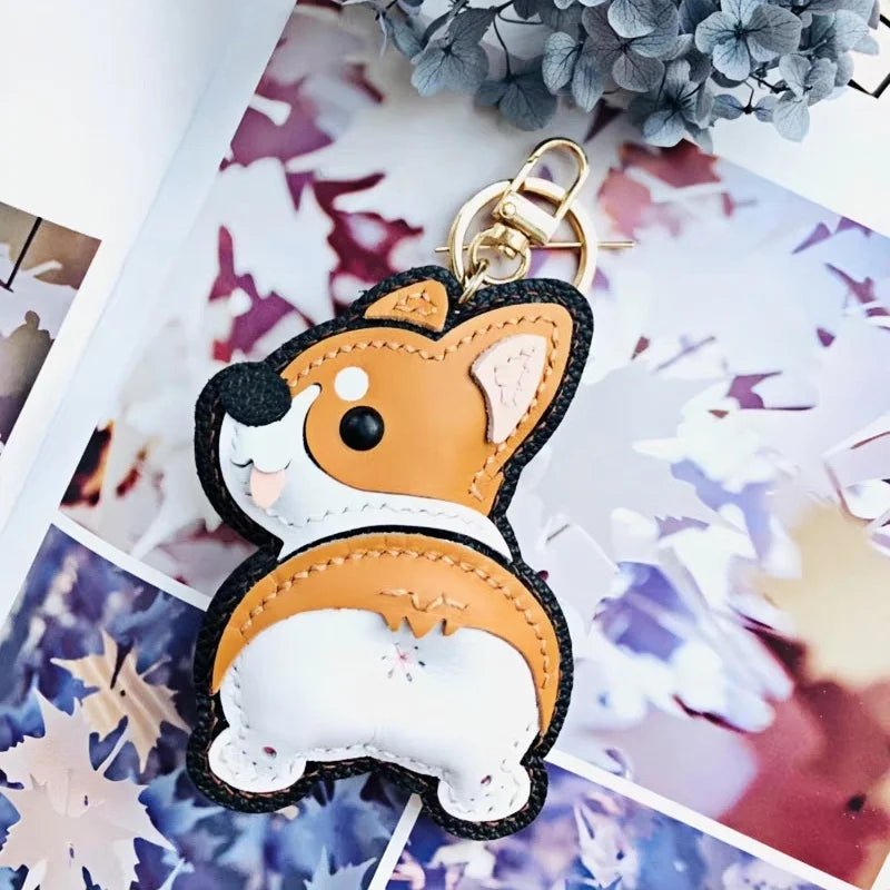 Corgi Pet Leather Bag Charm Hand - Stitched Leather Accessory Creative Keychain Pendant Cute Gift for Women - Tomlynam